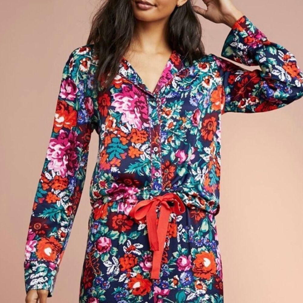 Anthropologie Floreat Silky Sleep Floral Top L